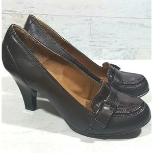 Softshoe Brown high heel penny loafer career work